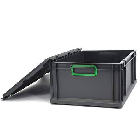 Euro přepravka CYCLE se sklopným víkem, 600x400x220 mm, barva antracit-zelená - obrázek5