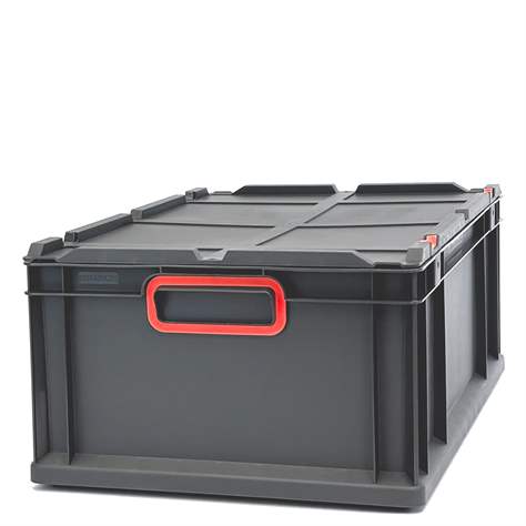Euro přepravka CYCLE se sklopným víkem, 600x400x220 mm, barva antracit-červená - obrázek6