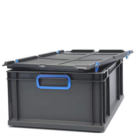 Euro přepravka CYCLE s nasazovacím víkem, 600x400x220 mm, barva antracit-modrá - obrázek5