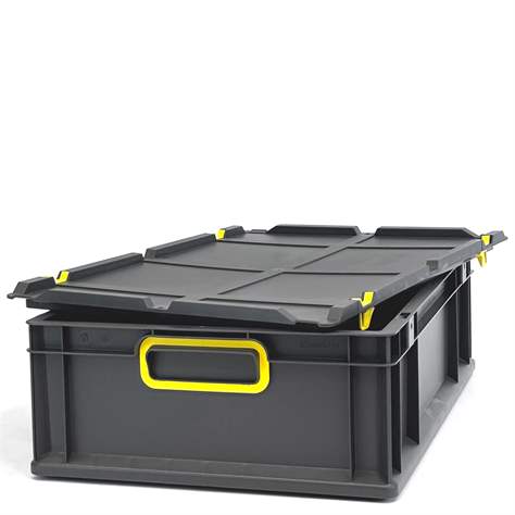 Euro přepravka CYCLE s nasazovacím víkem, 600x400x170 mm, barva antracit-žlutá - obrázek6