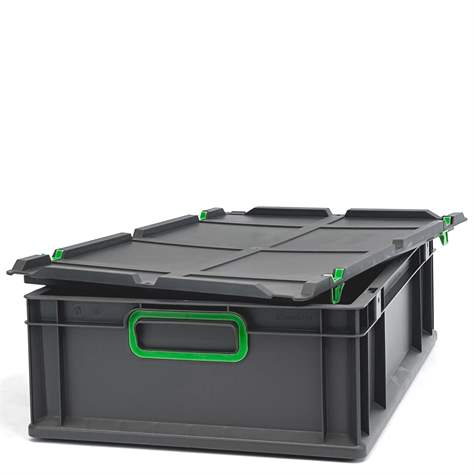 Ladă din plastic CYCLE cu capac cu prindere rapidă, 600x400x170 mm, antracit-verde - imagine6