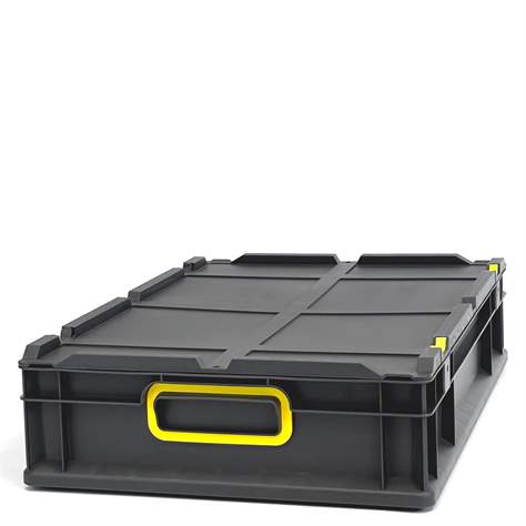 Euro přepravka CYCLE se sklopným víkem, 600x400x120 mm, barva antracit-žlutá - obrázek7