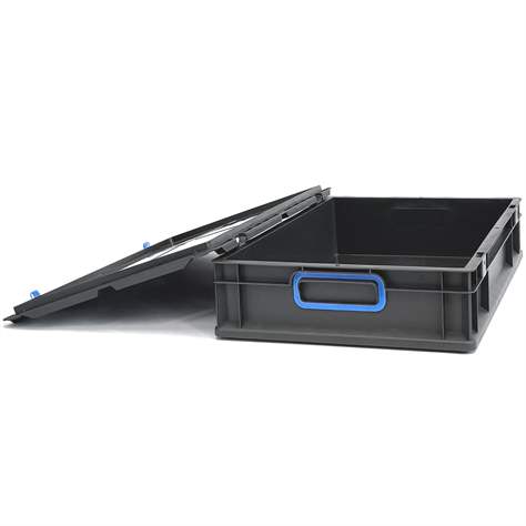 Euro přepravka CYCLE se sklopným víkem, 600x400x120 mm, barva antracit-modrá - obrázek6