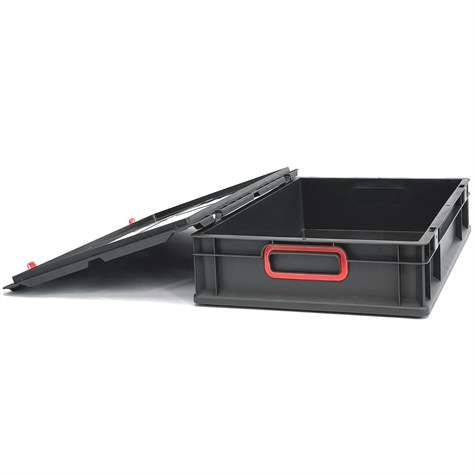 Euro přepravka CYCLE se sklopným víkem, 600x400x120 mm, barva antracit-červená - obrázek6