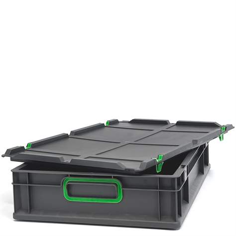 Euro přepravka CYCLE s nasazovacím víkem, 600x400x120 mm, barva antracit-zelená - obrázek6