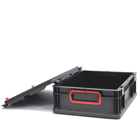 Euro přepravka CYCLE se sklopným víkem, 400x300x120 mm, barva antracit-červená - obrázek6