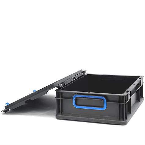 Euro přepravka CYCLE se sklopným víkem, 400x300x120 mm, barva antracit-modrá - obrázek6