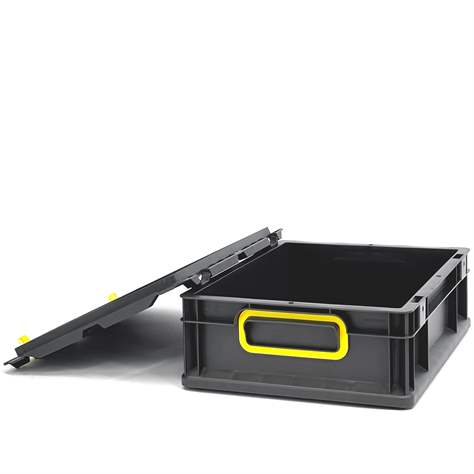 Euro přepravka CYCLE se sklopným víkem, 400x300x120 mm, barva antracit-žlutá - obrázek6