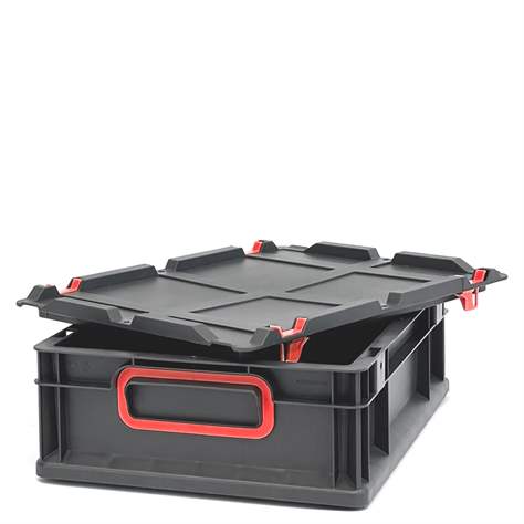 Euro přepravka CYCLE s nasazovacím víkem, 400x300x120 mm, barva antracit-červená - obrázek5