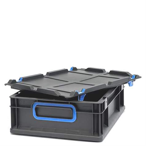 Euro přepravka CYCLE s nasazovacím víkem, 400x300x120 mm, barva antracit-modrá - obrázek5