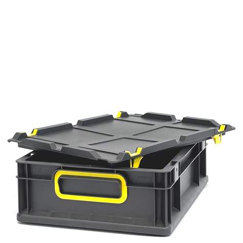 Euro přepravka CYCLE s nasazovacím víkem, 400x300x120 mm, barva antracit-žlutá - obrázek5