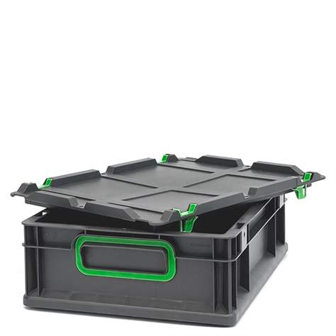 Euro přepravka CYCLE s nasazovacím víkem, 400x300x120 mm, barva antracit-zelená - obrázek5