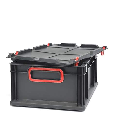 Euro přepravka CYCLE s nasazovacím víkem, 400x300x170 mm, barva antracit-červená - obrázek5