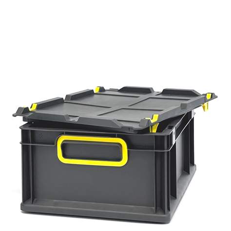 Euro přepravka CYCLE s nasazovacím víkem, 400x300x170 mm, barva antracit-žlutá - obrázek5