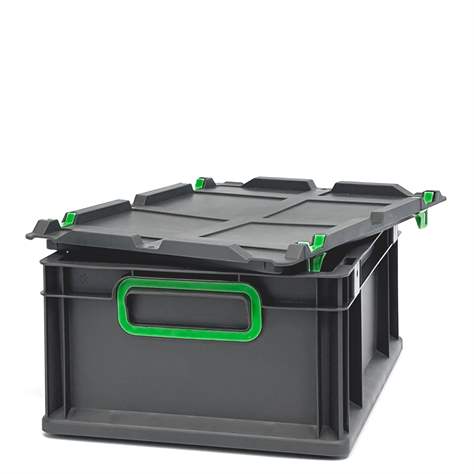 Euro přepravka CYCLE s nasazovacím víkem, 400x300x170 mm, barva antracit-zelená - obrázek5