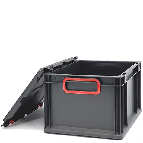 Euro přepravka CYCLE se sklopným víkem, 400x300x220 mm, barva antracit-červená - obrázek6