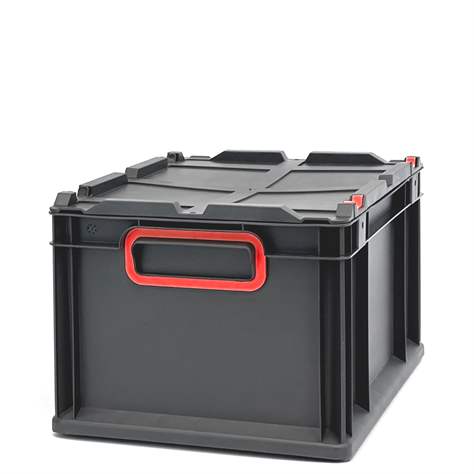 Euro přepravka CYCLE se sklopným víkem, 400x300x220 mm, barva antracit-červená - obrázek7