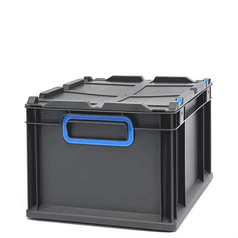 Euro přepravka CYCLE se sklopným víkem, 400x300x220 mm, barva antracit-modrá - obrázek7