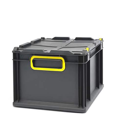 Euro přepravka CYCLE se sklopným víkem, 400x300x220 mm, barva antracit-žlutá - obrázek7