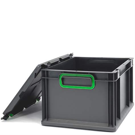 Euro přepravka CYCLE se sklopným víkem, 400x300x220 mm, barva antracit-zelená - obrázek6