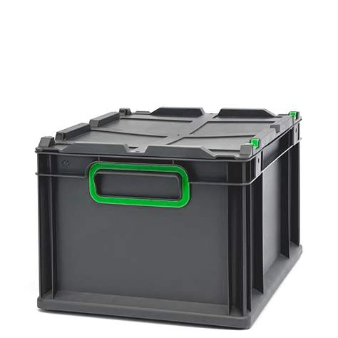 Euro přepravka CYCLE se sklopným víkem, 400x300x220 mm, barva antracit-zelená - obrázek7