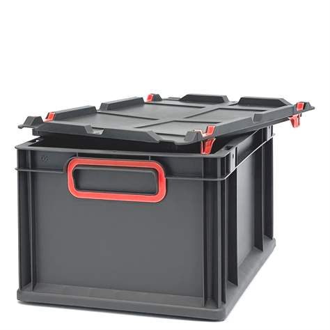 Euro přepravka CYCLE s nasazovacím víkem, 400x300x220 mm, barva antracit-červená - obrázek5