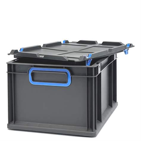 Euro přepravka CYCLE s nasazovacím víkem, 400x300x220 mm, barva antracit-modrá - obrázek5