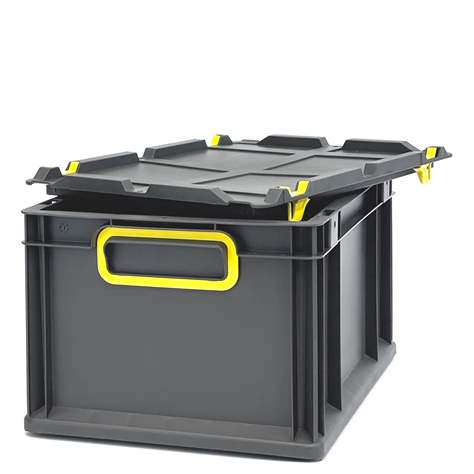 Euro přepravka CYCLE s nasazovacím víkem, 400x300x220 mm, barva antracit-žlutá - obrázek5