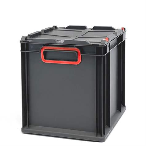 Euro přepravka CYCLE se sklopným víkem, 400x300x320 mm, barva antracit-červená - obrázek7