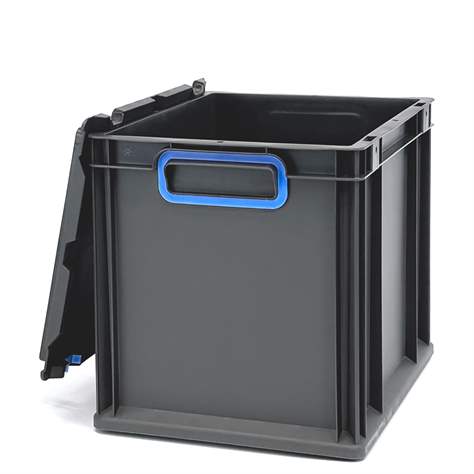 Euro přepravka CYCLE se sklopným víkem, 400x300x320 mm, barva antracit-modrá - obrázek6