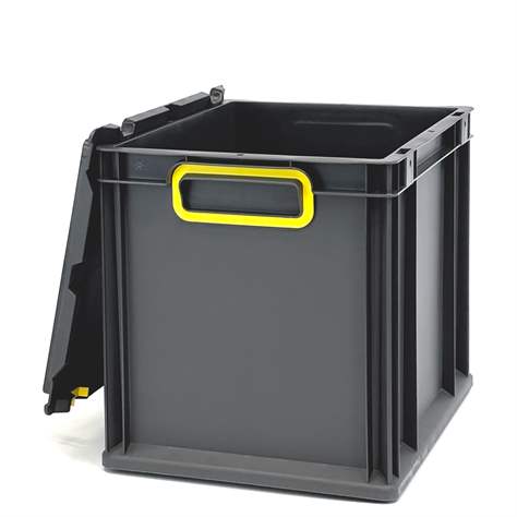 Euro přepravka CYCLE se sklopným víkem, 400x300x320 mm, barva antracit-žlutá - obrázek6