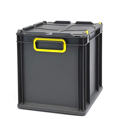 Euro přepravka CYCLE se sklopným víkem, 400x300x320 mm, barva antracit-žlutá - obrázek7