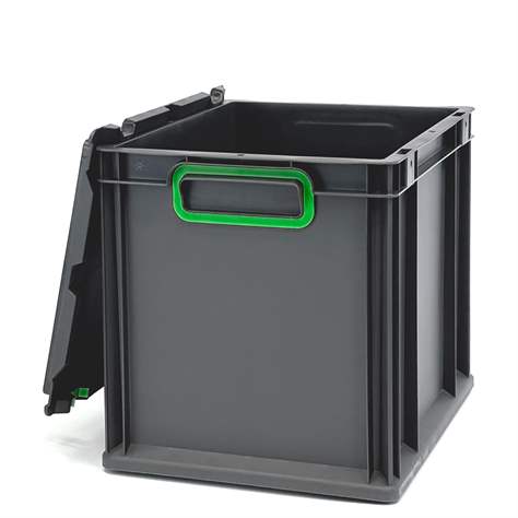 Euro přepravka CYCLE se sklopným víkem, 400x300x320 mm, barva antracit-zelená - obrázek6