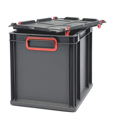 Euro přepravka CYCLE s nasazovacím víkem, 400x300x320 mm, barva antracit-červená - obrázek5