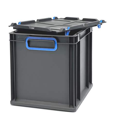 Euro přepravka CYCLE s nasazovacím víkem, 400x300x320 mm, barva antracit-modrá - obrázek6