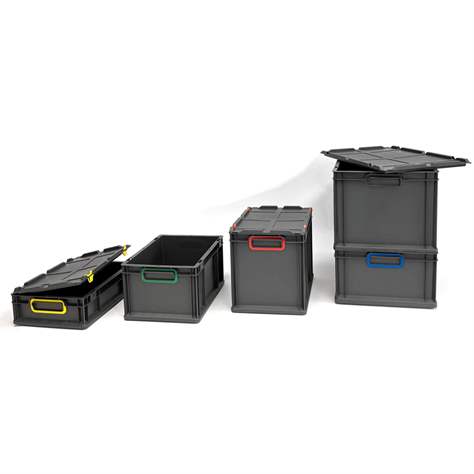 Euro přepravka CYCLE se sklopným víkem, 400x300x120 mm, barva antracit-žlutá - obrázek8