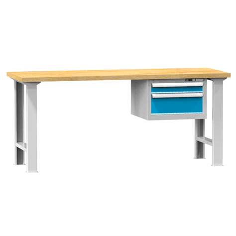 Banc de atelier KOMBI, lxLxH: 1500x700x880, 2 sertare, gri RAL7035/albastru RAL5012 - Polak CZ, s.r.o.