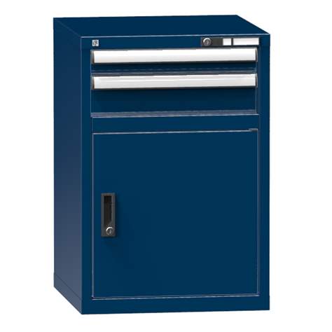Dílenská skříňka KOMBI, v x š x h: 840 x 578 x 630 mm, 1 x dvířka, 2 x zásuvka, barva tmavě modrá RAL5010 - Polak CZ, s.r.o.