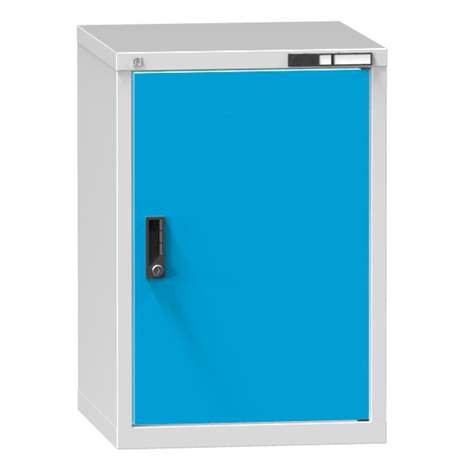 Dílenská skříňka KOMBI, v x š x h: 840 x 578 x 630 mm, 1 x dvířka, barva šedá RAL7035/modrá RAL5012 - Polak CZ, s.r.o.