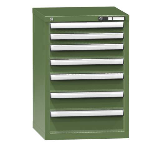 Zásuvková dílenská skříňka, 7 x zásuvka, v x š x h: 840 x 578 x 630 mm, barva zelená RAL6011 - Polak CZ, s.r.o.