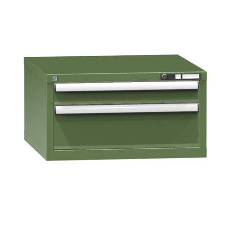 Schubladen-Hängeschrank KOMBI, HxBxT: 390 x 578 x 630 mm, 2 x Schubladen, grün RAL6011 - Polak CZ, s.r.o.