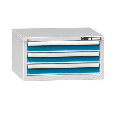 Schubladen-Hängeschrank KOMBI, HxBxT: 390 x 731 x 780 mm, 3 x Schubladen, grau RAL7035/blau RAL5012 - Polak CZ, s.r.o.