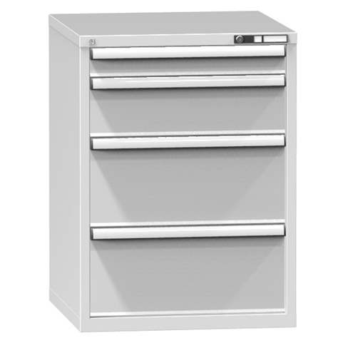 Zásuvková dílenská skříňka, v x š x h: 990 x 731 x 780 mm, 4 x zásuvka, barva šedá RAL7035 - Polak CZ, s.r.o.