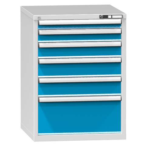 Schubladenschrank für Werkstatt, HxBxT: 990 x 731 x 780 mm, 6 x Schubladen, Farbe grau RAL7035/blau RAL5012 - Polak CZ, s.r.o.