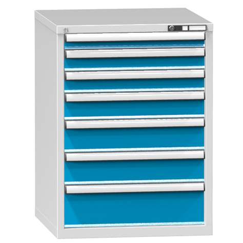 Zásuvková dielenská skriňa, 7 x zásuvka, v x š x h: 990 x 731 x 780 mm, farba šedá RAL7035/modrá RAL5012 - Polak CZ, s.r.o.