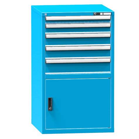 Schubladenschrank für Werkstatt, HxBxT: 1215 x 731 x 780 mm, 5 x Schubladen, 1 x Schrank, Farbe blau RAL5012 - Polak CZ, s.r.o.