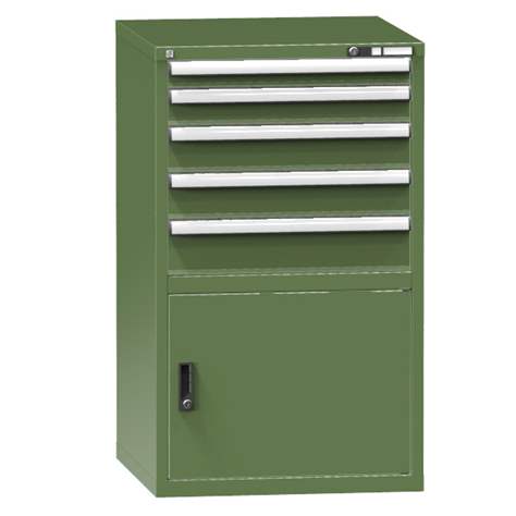 Schubladenschrank für Werkstatt, HxBxT: 1215 x 731 x 780 mm, 5 x Schubladen, 1 x Schrank, Farbe grün RAL6011 - Polak CZ, s.r.o.