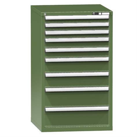 Werkzeugschrank mit Schubladen, 9 x Schublade, H x B x T: 1215 x 731 x 780 mm, Farbe Grün RAL6011 - Polak CZ, s.r.o.
