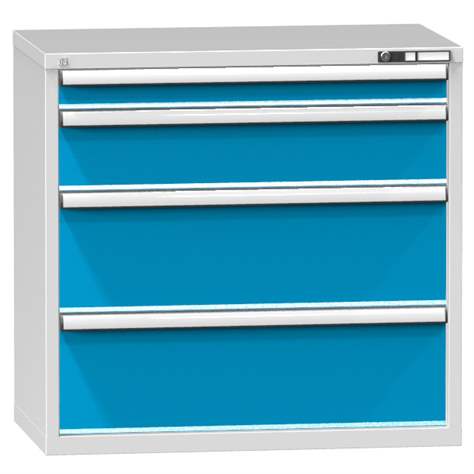 Schubladenschrank für Werkstatt, HxBxT: 990 x 1037 x 630 mm, 4 x Schubladen, Farbe grau RAL7035/blau RAL5012 - Polak CZ, s.r.o.