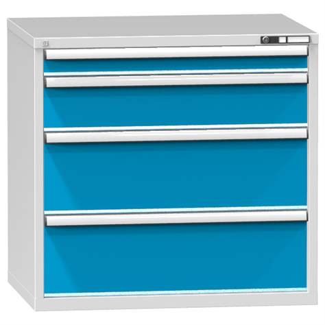 Schubladenschrank für Werkstatt, HxBxT: 990 x 1037 x 780 mm, 4 x Schubladen, Farbe grau RAL7035/blau RAL5012 - Polak CZ, s.r.o.